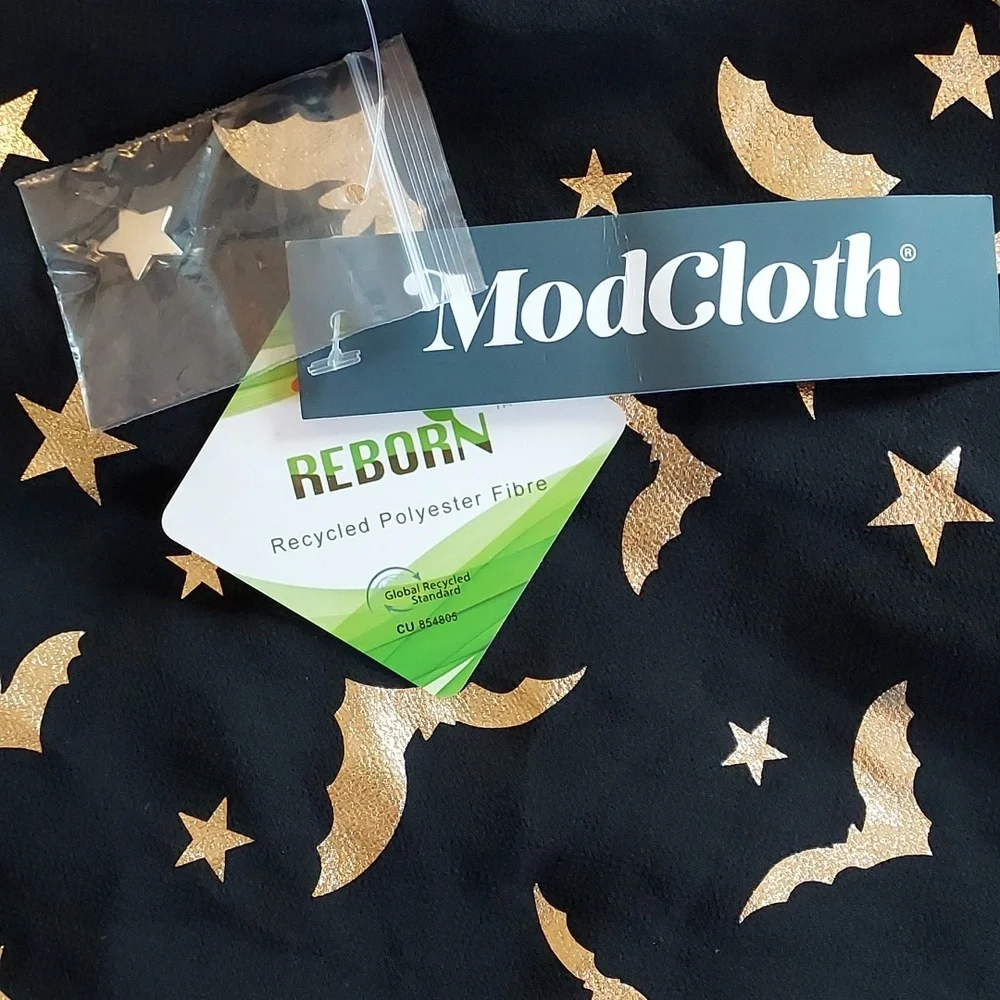 ModCloth NWT Goth Punk Black Gold 2 Piece Sheer Bat & Celestial Print Blouse XL - Picture 5 of 8